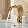 InArt jaquar wash basin tap style swan shape brass mixer in glossy gold, waterfall spout main view