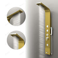 Multi function shower panel for bathroom, side angle with hand shower, tub spout and brass mixing valve controls