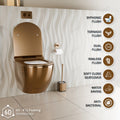 Close-up of InArt ABS slim soft close toilet seat with quick release on rose gold wall hung WC