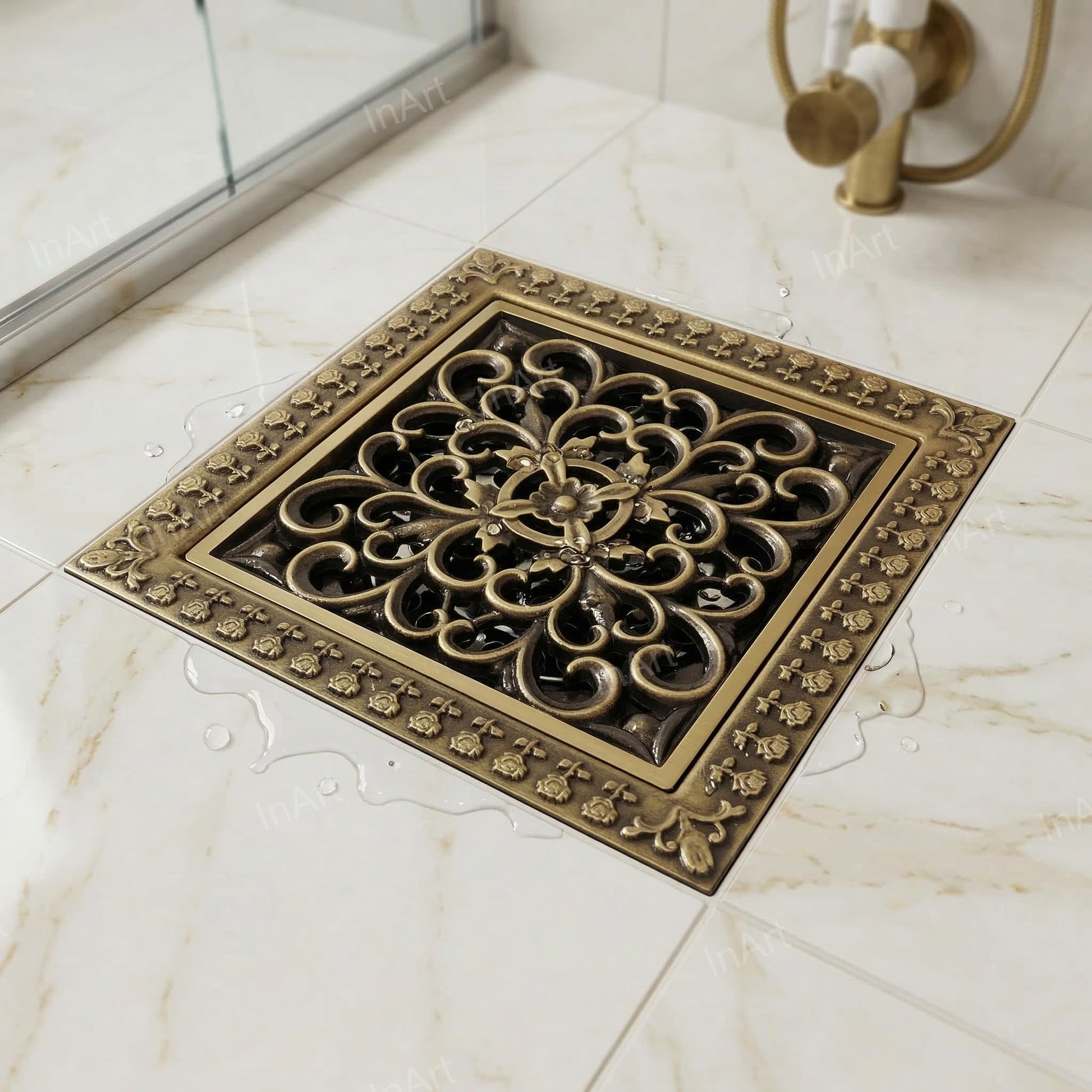 InArt antique brass floor drain jali with removable cockroach trap for bathroom and kitchen, easy to clean