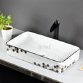 InArt wash basin countertop in modern bathroom interior, premium ceramic rectangular basin, black white