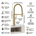 Pull out spray tap kitchen with single lever mixer tap and flexible hose, gold finish brass sink mixer close-up