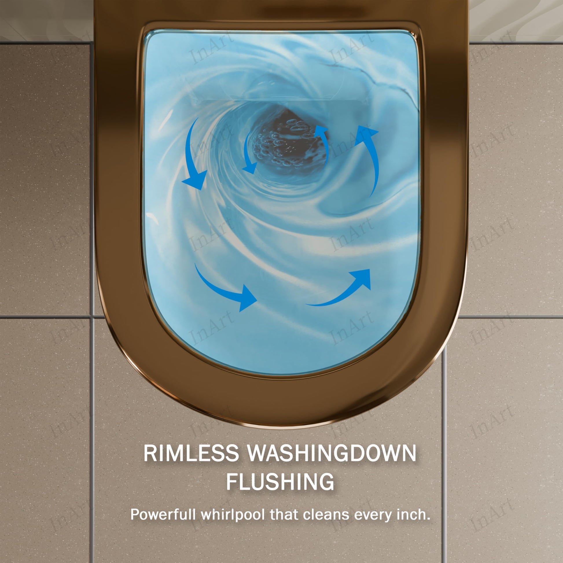 Wall mounted commode with flush tank compatible design, InArt rose gold rimless wall hung toilet for Indian bathrooms