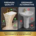 Rectangular pedestal wash basin online choice, fancy bathroom sink in glossy gold white ceramic with pedestal