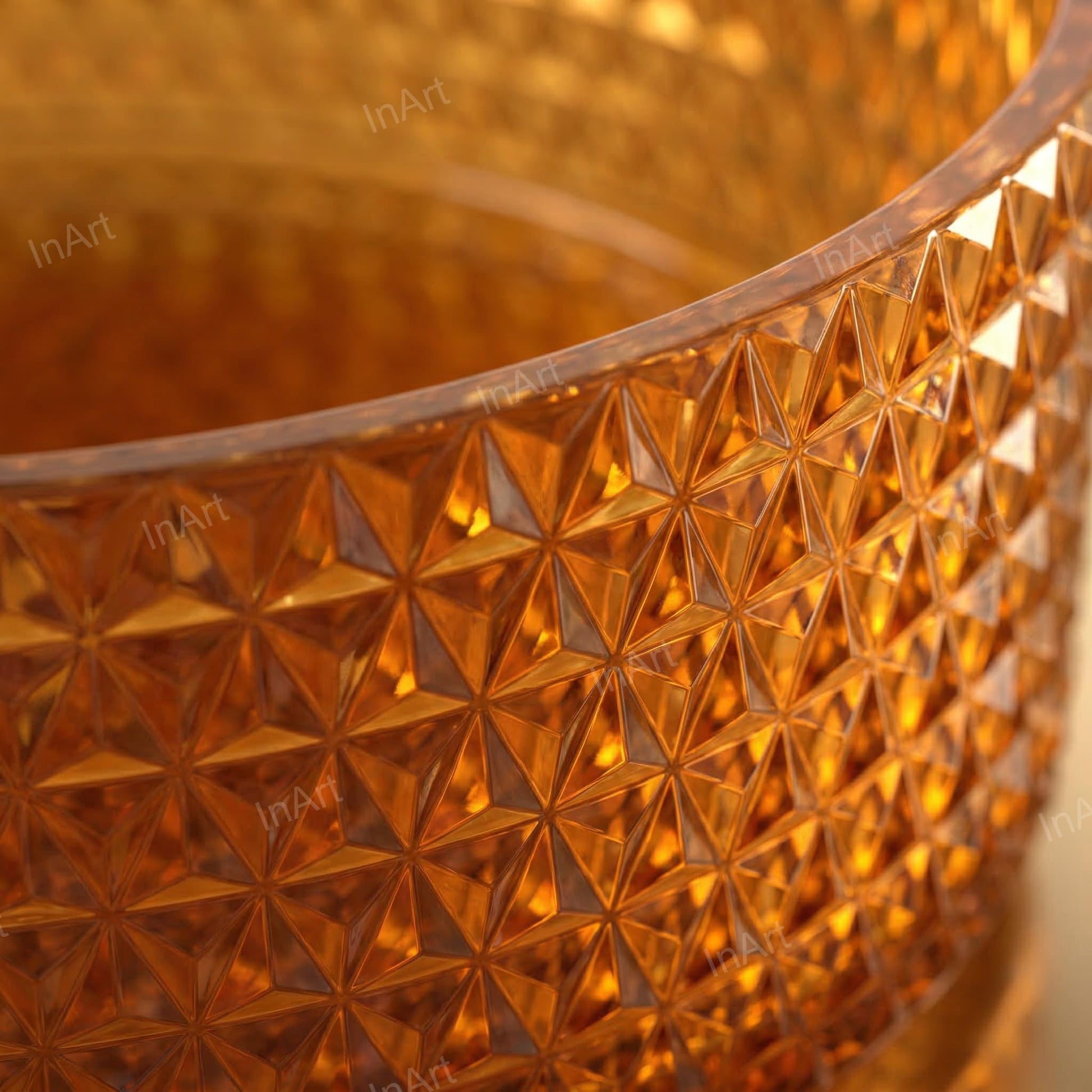 InArt luxury bathroom sinks in amber glass, round table top wash basin styled in modern bathroom