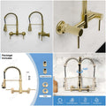 Kitchen tap mixer pull out showing wall plate and concealed fitting, brushed gold wall mounted sink mixer tap