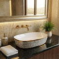 InArt premium sanitaryware table top wash basin in glossy gold, smooth rim and oval bowl detail