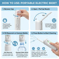 Handheld bidet connected to a standard water bottle for extended use