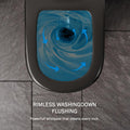 Floor mount western toilet for small bathroom, InArt comfort height rimless WC pan in glossy black finish