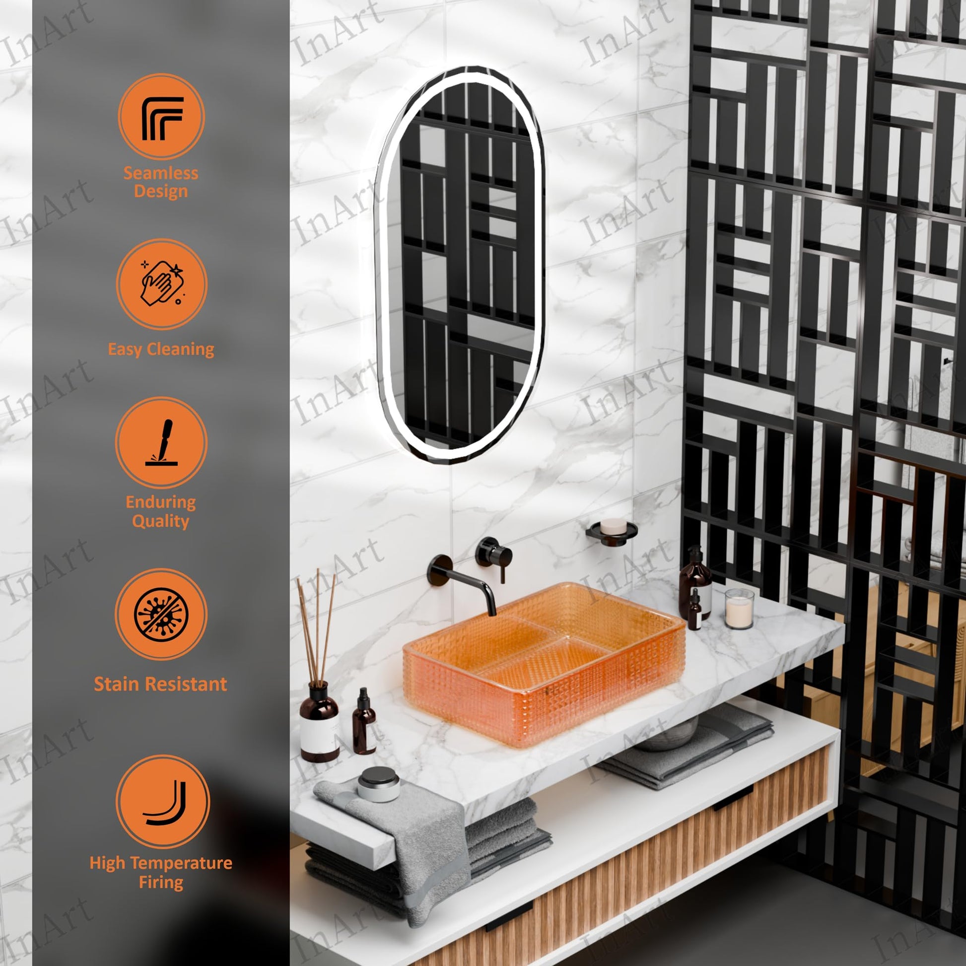 Elegant catchment basin, glossy amber finish