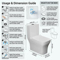 Glossy white ceramic water closet with square pan, floor mounted base and flush area detail
