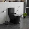 InArt rimless dual syphonic flush one piece western commode, black ceramic square bowl close-up