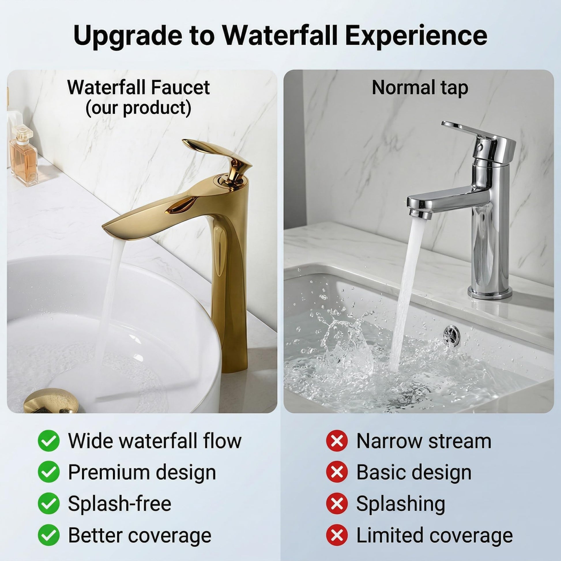 Hot and cold water tap mixer for wash basin, gold finish long body tap for home wash basin