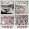 Over counter wash basin in round ceramic, glossy pink finish, side angle for bathroom counter