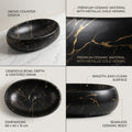 Designer wash basin for bathroom vanity counter, Black and gold colour close-up