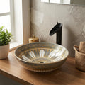 InArt ceramic table top wash basin, square green glossy Mexican design, main front view