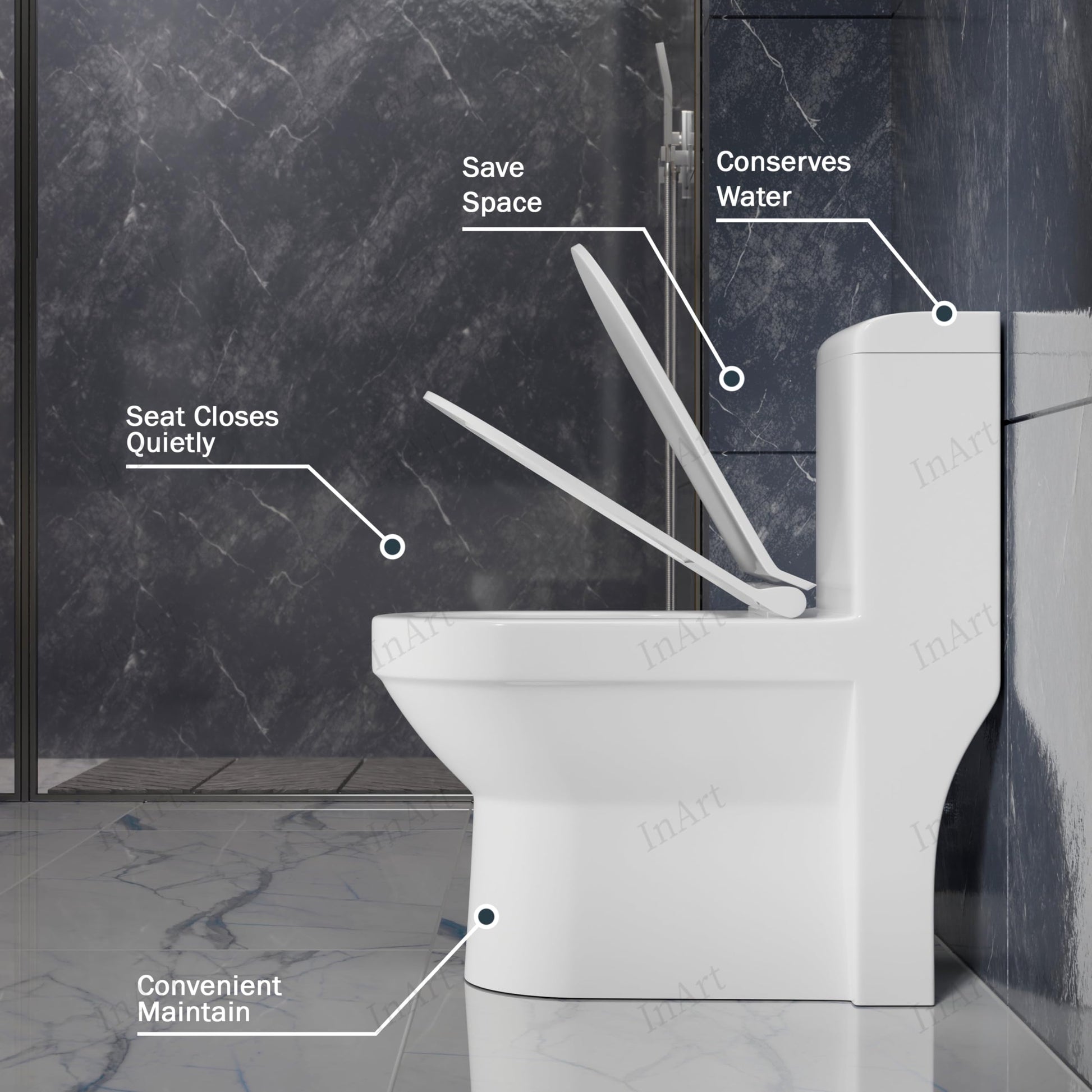 InArt one piece ceramic toilet commode for modern Indian bathroom, premium glossy white sanitaryware look