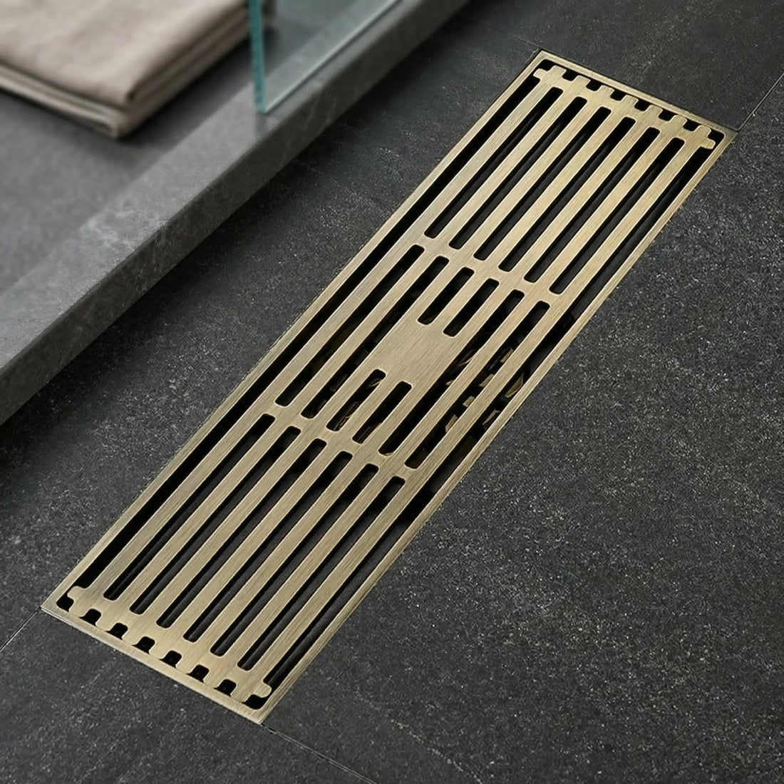 InArt brass floor drain jali square with cockroach trap in antique bronze finish, main view