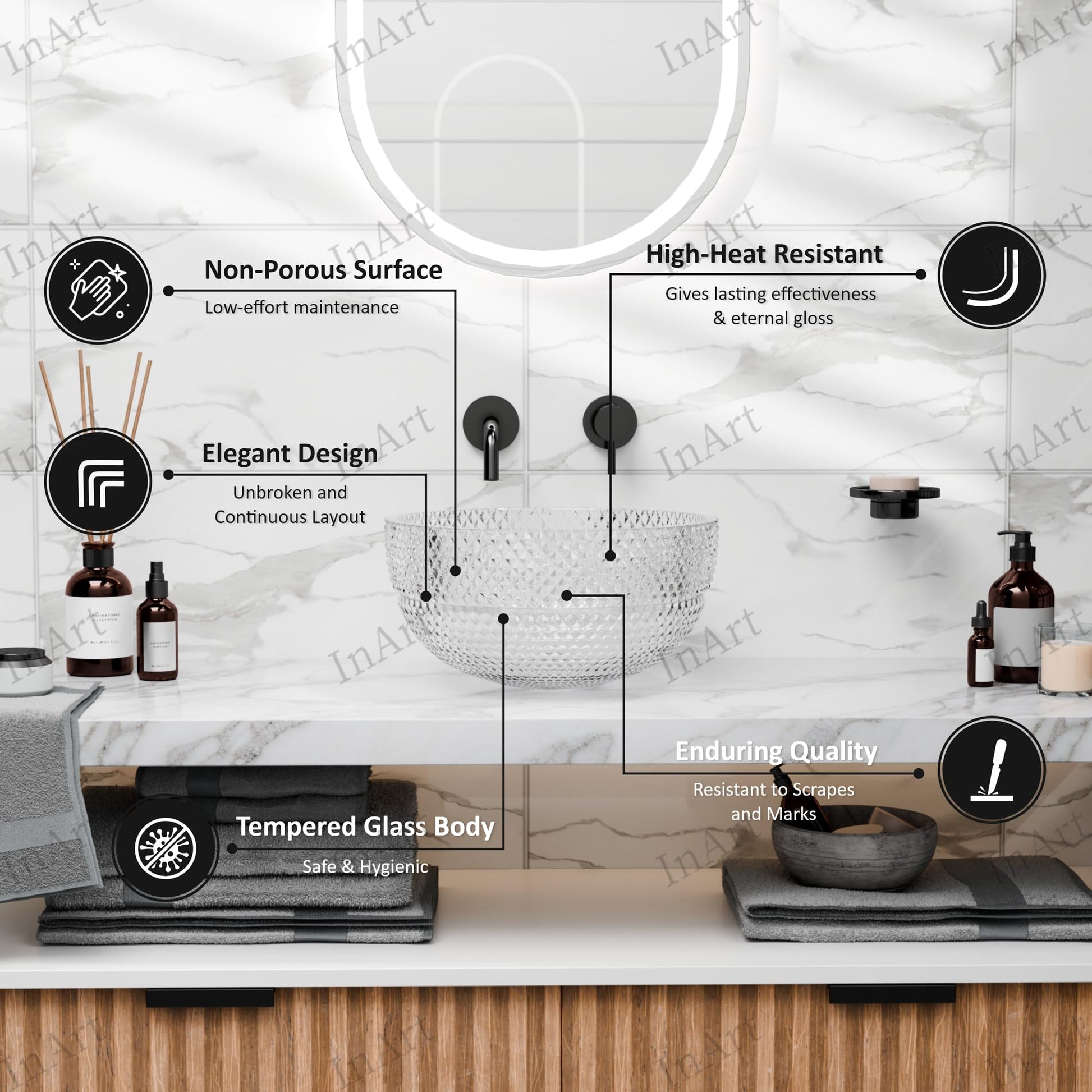 Clear glass table top wash basin, modern wash basin table top