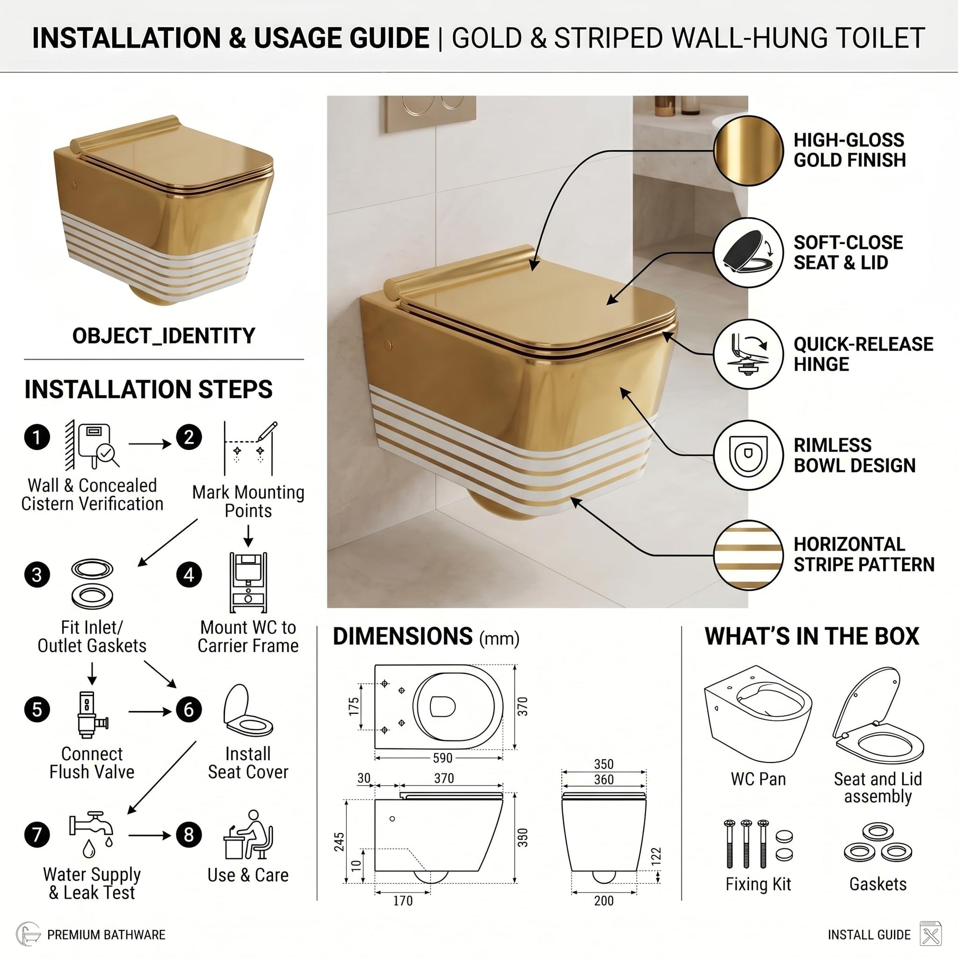 Wall mounted commode price comparison look: InArt white gold western toilet for modern Indian bathroom setup