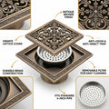 Designer floor drain jali for bathroom and kitchen, square brass anti-foul cockroach trap, side angle