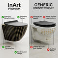Designer wall mounted commode in black gold for luxury bathroom interior, oval ceramic wall hung WC