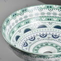 Round light blue table top wash basin for dining room wash area, premium ceramic basin table design