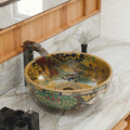 InArt ceramic wash basin designs in round table top style with glossy multicolour Moroccan pattern, front view