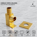 Gold finish quarter turn ceramic disc angle valve for wash basin inlet outlet, brass stop cock with flange