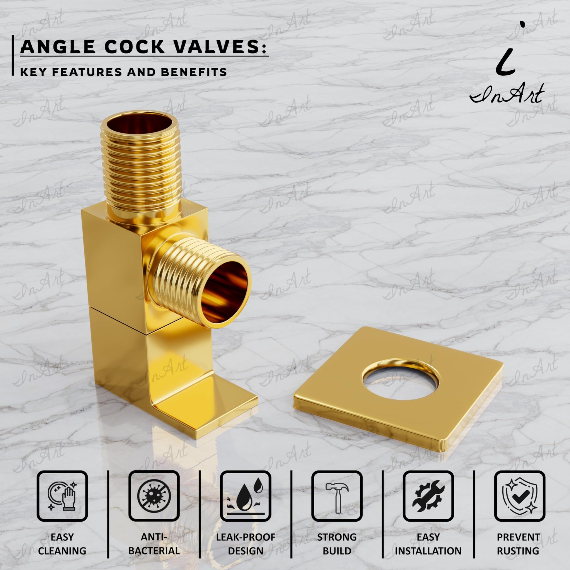 Gold finish quarter turn ceramic disc angle valve for wash basin inlet outlet, brass stop cock with flange
