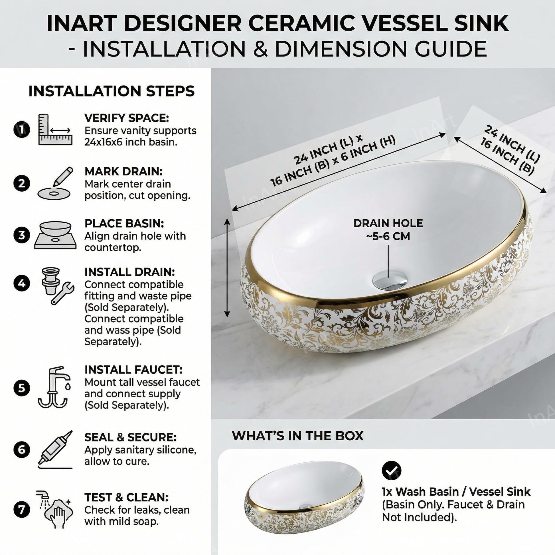 Luxury table top wash basin for bathroom interior, glossy white ceramic above counter oval basin