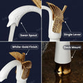Modern basin tap design with single lever control, swan neck tap for wash basin in white gold, 3/4 view