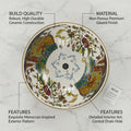 Designer ceramic wash basin for bathroom, round countertop basin shown at angled side view