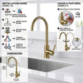 Kitchen tap with pull out spray in brushed gold, stainless steel gooseneck mixer for sink