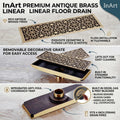 Square brass bathroom floor drain jali with anti-foul cockroach trap, 4 inch pipe fit, side angle