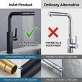 Flexible hose and pull out tap for kitchen sink shown extended, spray for tap function detail