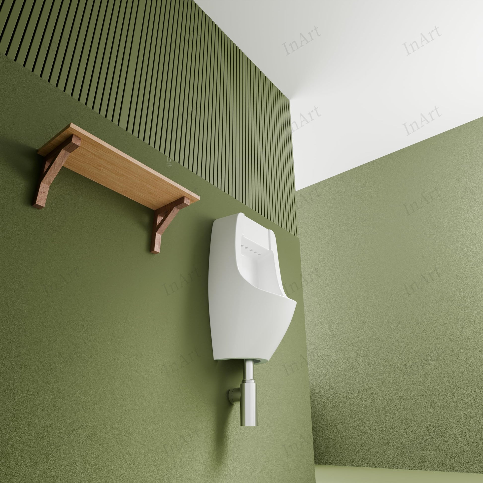 Ceramic urinal for home bathroom, glossy white wall-mounted men’s urinal with universal plumbing compatibility