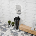 Pedestal wash basin designs in matte black ceramic, close-up of oval rim and smooth finish