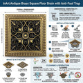 InArt brass floor drain jali for kitchen sink area, 4 inch pipe fit with anti-odour cockroach trap