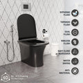 Black one piece western toilet price option, glossy black ceramic WC pan with soft close seat, angled view