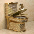 Cera single piece commode by InArt in gold ceramic, elongated one piece western toilet front view