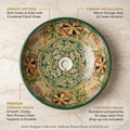 InArt designer table top wash basin design in green multi colour, square ceramic basin, angled view