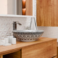 Wash basin design table top for bathroom vanity, square ceramic basin with vibrant Mexican print