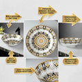 Designer ceramic wash basin designs, round table top basin in yellow Mexican pattern, side angle