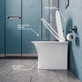 Soft close seat and rimless bowl close-up on glossy white ceramic western toilet for modern Indian bathrooms