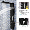 InArt shower panel with handshower and waterfall outlet, close-up of hose connection and handset cradle