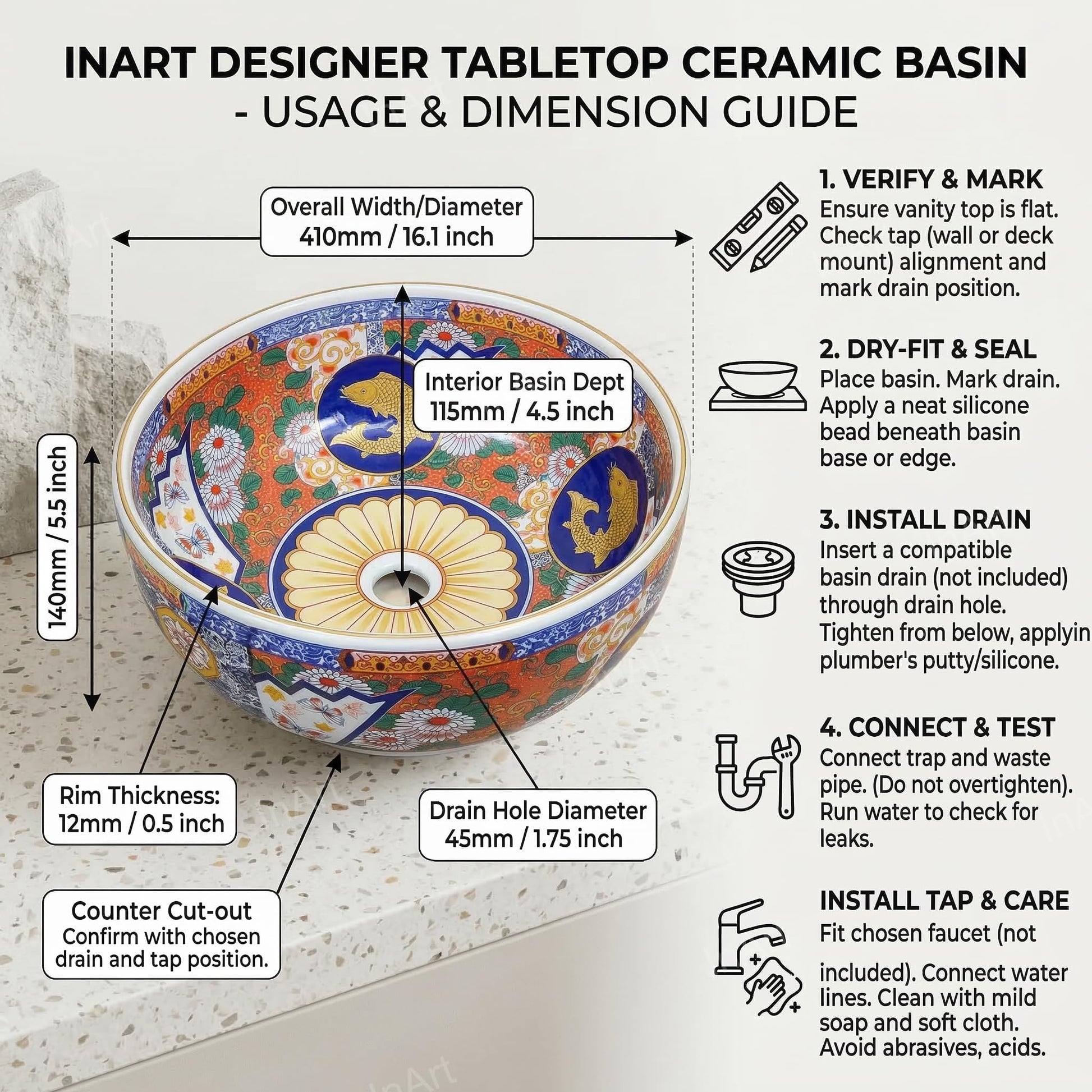 Table top wash basin counter design for modern bathroom, square ceramic basin in multi colour glossy look