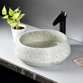 Table top wash basin for dining room wash area, InArt light green ceramic round basin on counter setting