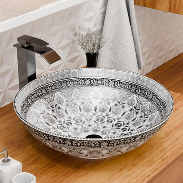 InArt ceramic table top wash basin design, square glossy Mexican pattern, 40.5 x 40.5 cm