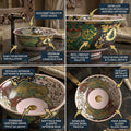 Ceramic table top wash basin with Mexican designer pattern, square counter top basin, side angle